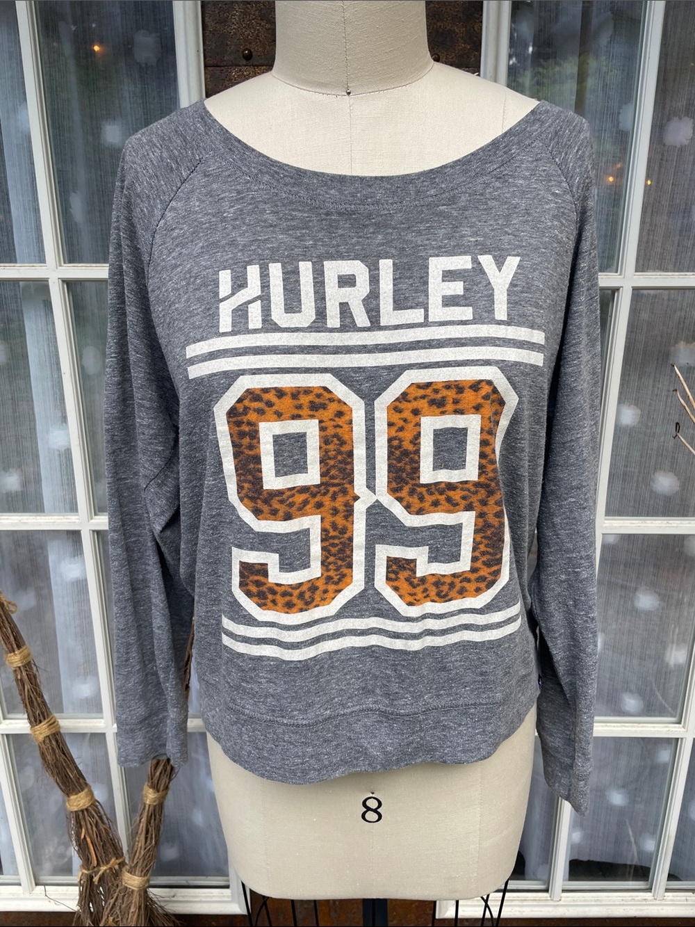 Hurley Gray Scoop-Neck Pullover with Leopard '99' Graphic